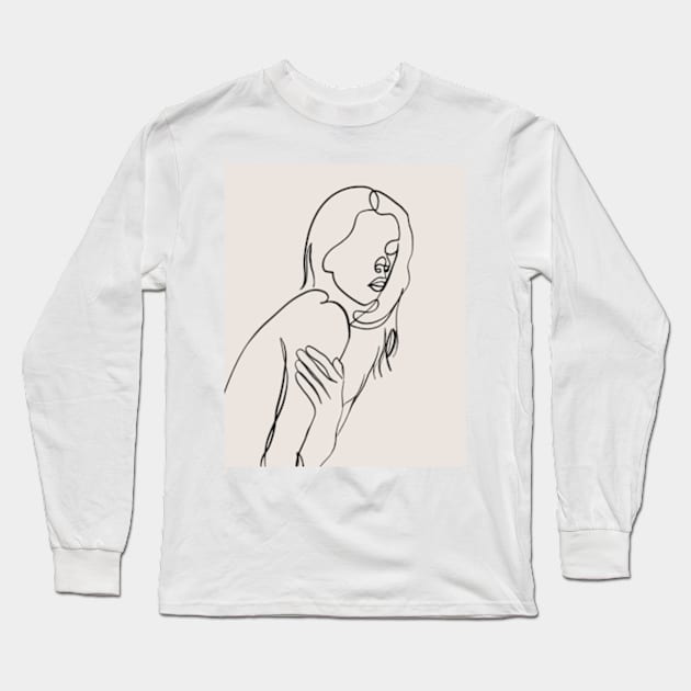 Nude women body one line art Long Sleeve T-Shirt by Doodle Intent